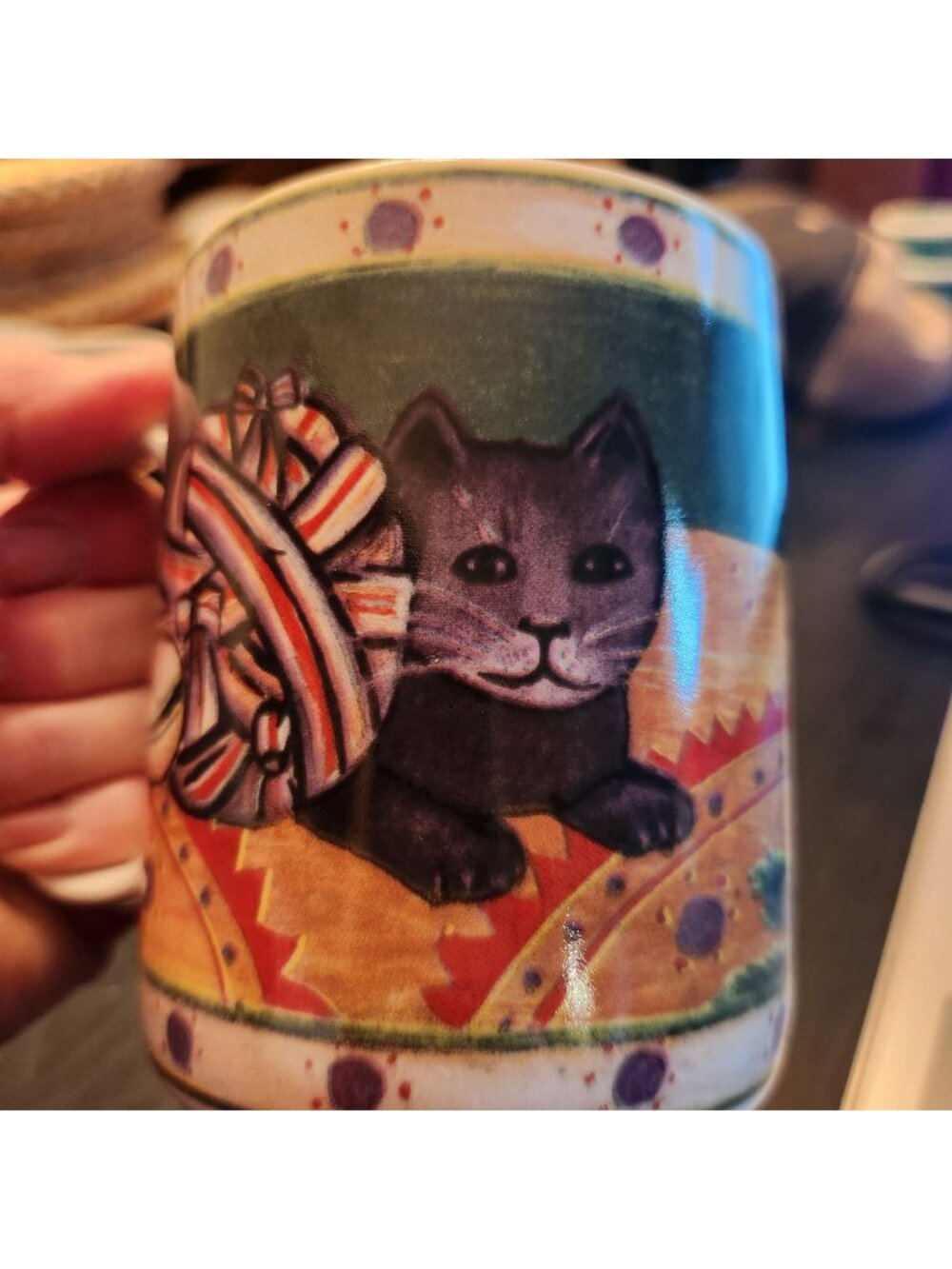 Set Of 3 Ceramic Cat-Themed Coffee Mugs Whimsical Black Kitten Design Colorful